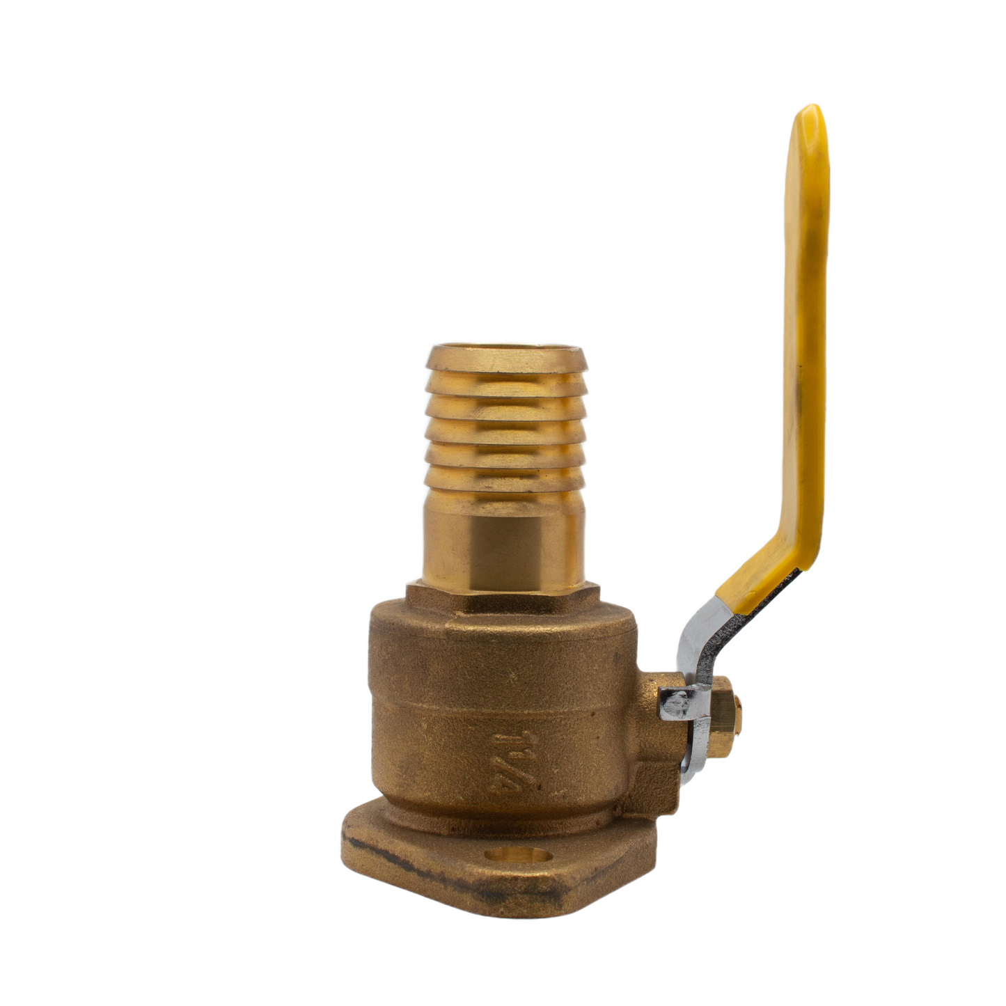 1.25" FLANGED X 1.25" BARBED BRASS BALL VALVE