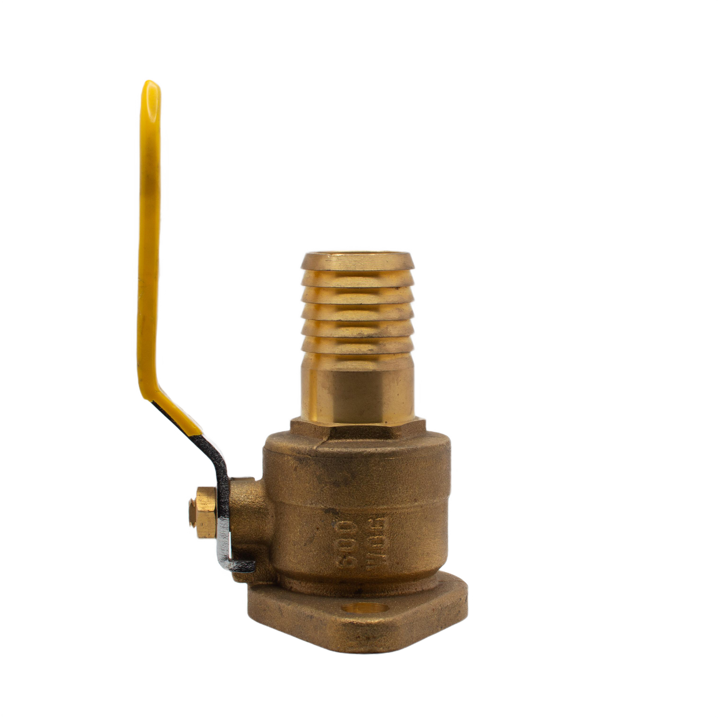 1.25" FLANGED X 1.25" BARBED BRASS BALL VALVE